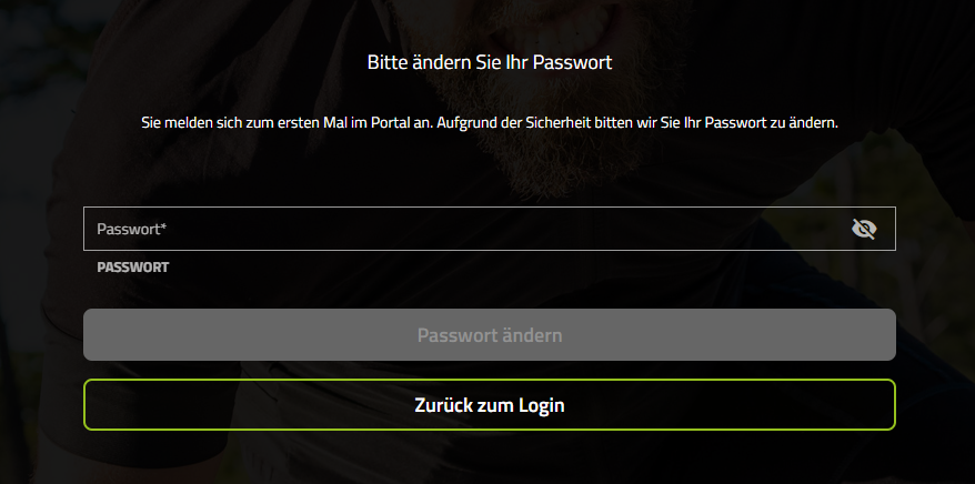 Screenshot neue Passwort Vergabe