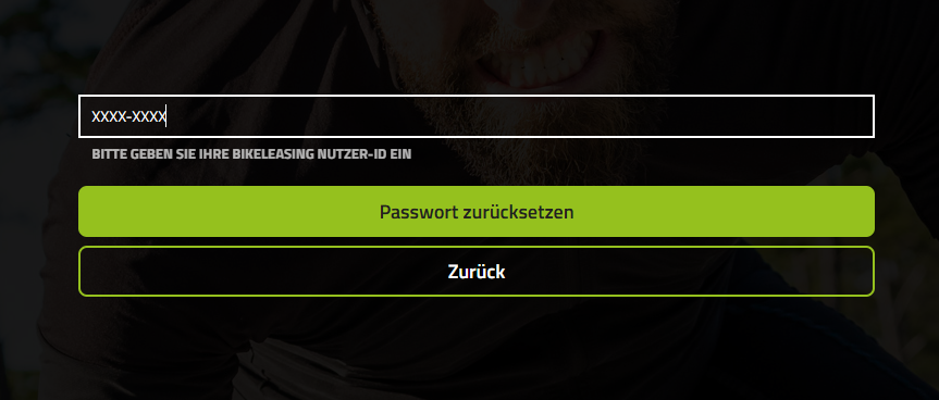 Screenshot Eingabe Nutzer ID Bikeleasing-Portal