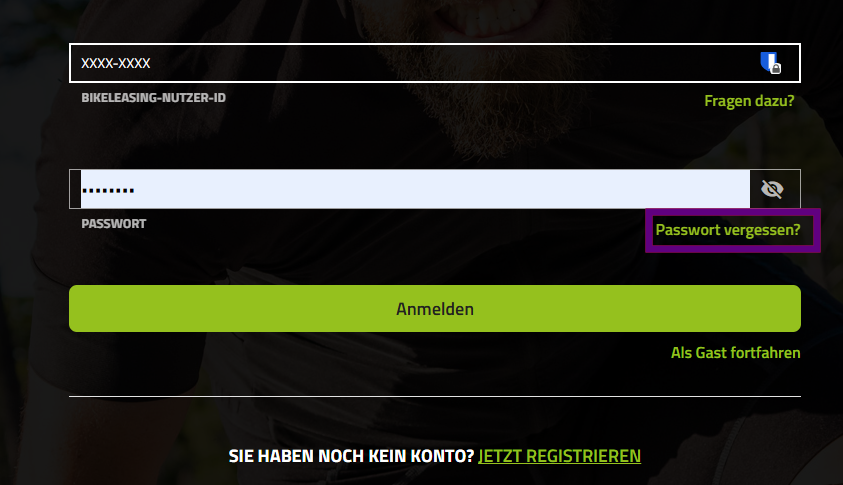 Screenshot Login-Ansicht Bikeleasing-Portal