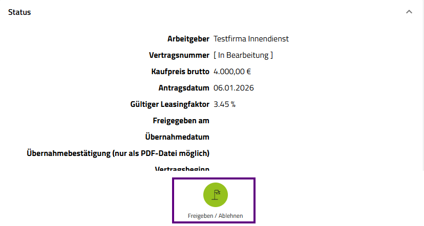Screenshot Ansicht Arbeitgeberportal im Vertrag des Mitarbeitenden