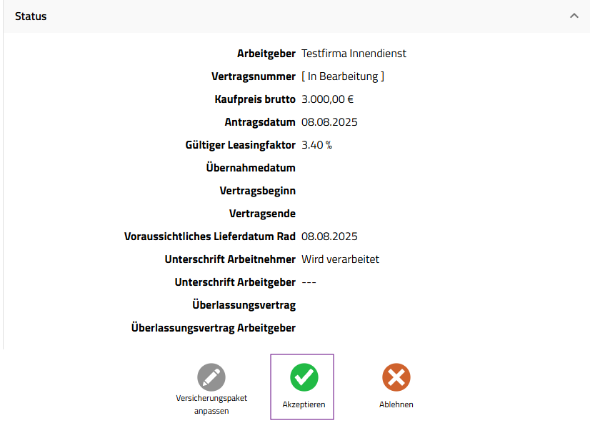 Screenshot Vertragsdaten akzeptieren/ablehnen