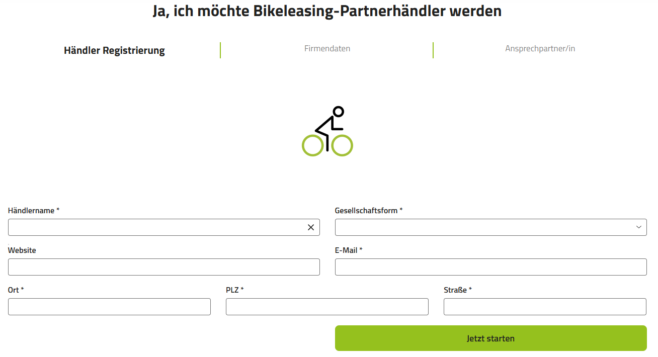 Screenshot Registrierung Bikeleasing-Partnerhändler