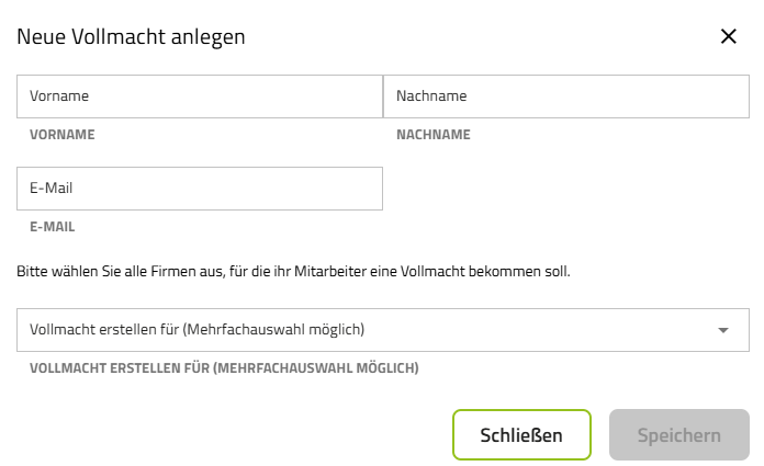 Neue Vollmacht anlegen