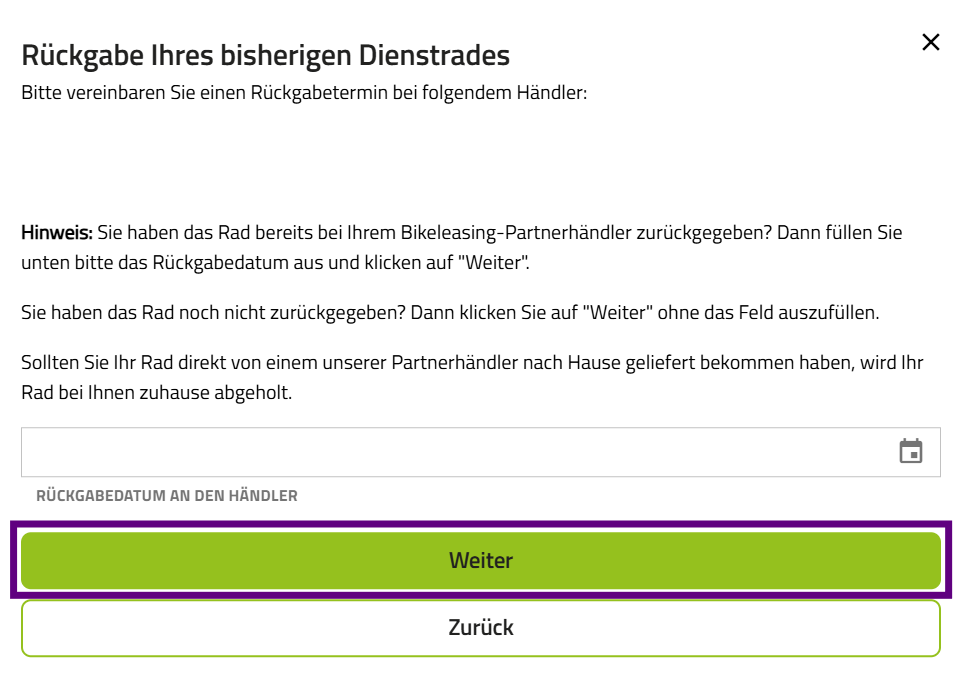 Screenshot Rückgabedokumentation