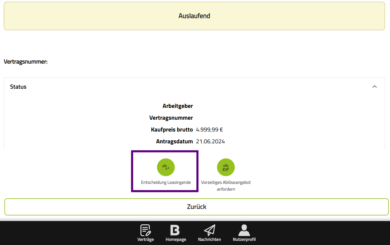Screenshot Button Entscheidung Leasingende