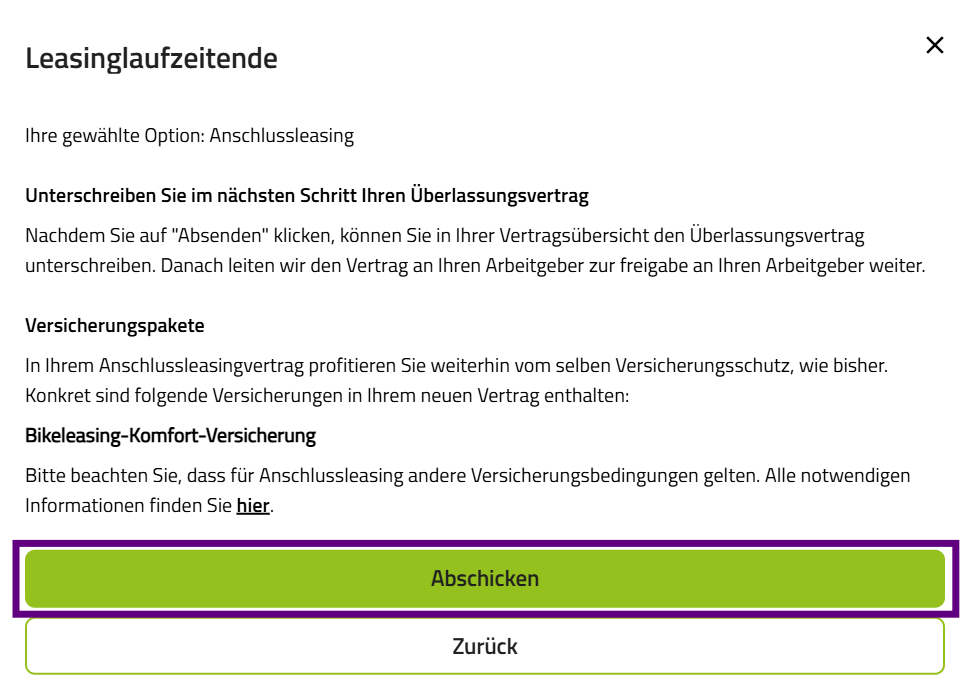 Screenshot Bestätigung Anschlussleasing