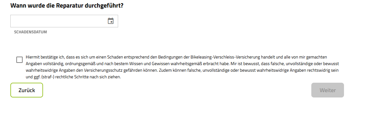 Screenshot Schadensdatum