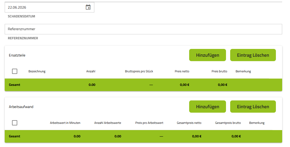 Screenshot Schadenmeldung