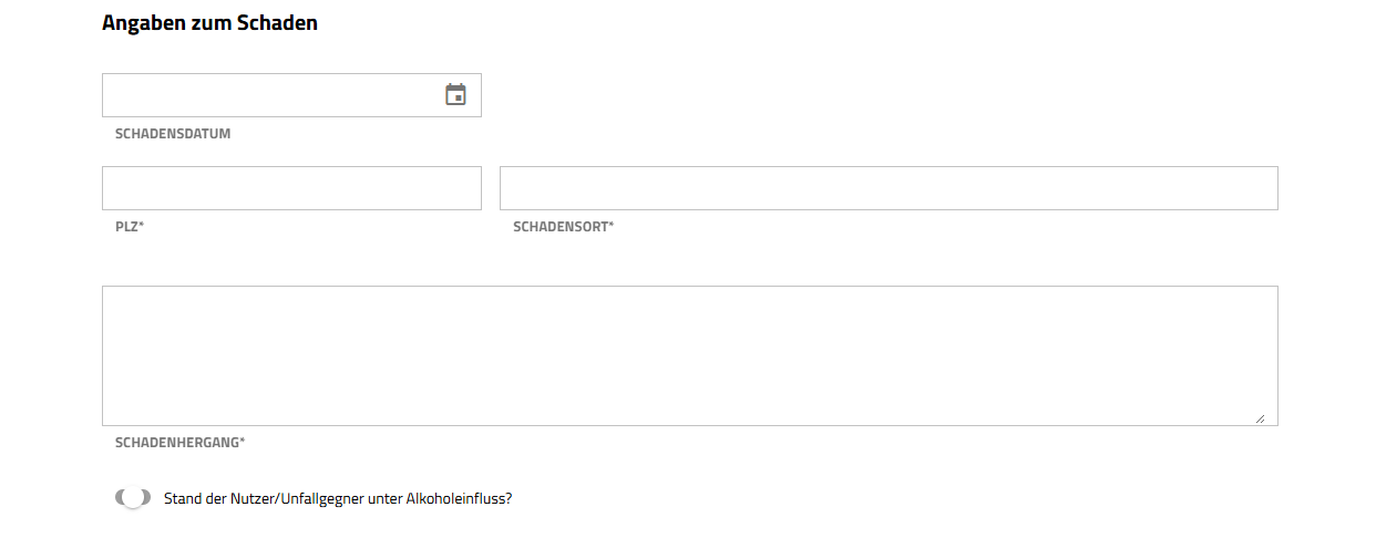 Screenshot Angaben zum Schaden