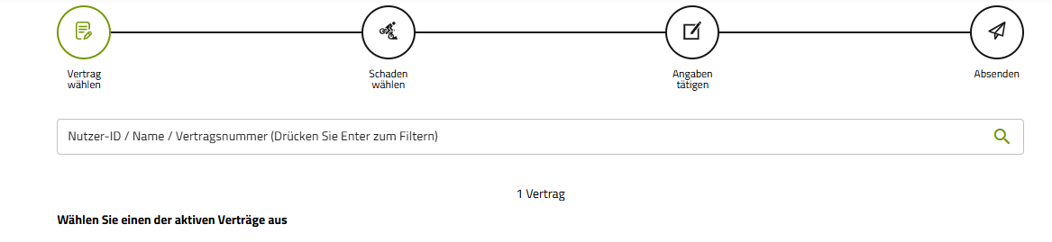 Screenshot Vertrag auswählen