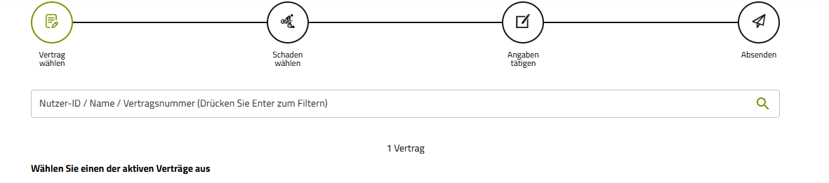 Screenshot Vertrag auswählen